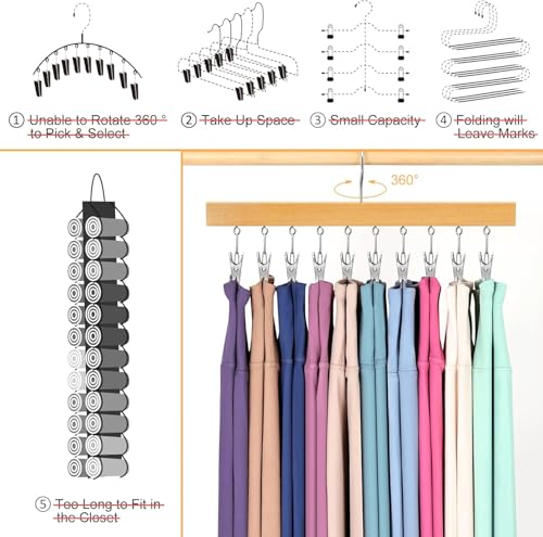 Legging Organizer for Closet, Pants Hangers with Clips Holds 20 Leggings, Jeans, Hats, Shorts, Socks, 360° Rotating Space Saving Hanging Clothes Organizer for Closet Organizers and Storage 2Pcs - color: Natural, size: 2 Pack