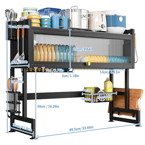 SNSLXH 𝐋𝐚𝐫𝐠𝐞 2-Tier Over The Sink Dish Drying Rack, 33.66"×31.1"×11.81", Large Sink Rack for Kitchen, Saving Kitchen Space, Cover Design Holds Dishes, Bowls, and Cutlery, Kitchen Sink Shelf - size: Standard 2 tiers 3 baskets