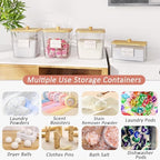 Vincona Laundry Room Organization and Storage, Laundry Pods Container and Dryer Sheet Holder with Bamboo Lids and Labels, Laundry Organizer with Scoops for Booster Beads, Powder, Pods, 4+1 Pack - size: 4+1 Pack