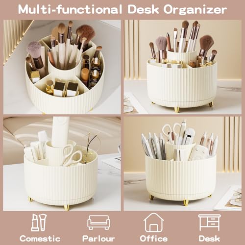 fanado 360° Rotate Makeup Brush Holder Organizer, Makeup Organizers Countertop, Makeup organization and Skincare Storage for Vanity, Desktop, Bathroom (Ivory) - color: Ivory
