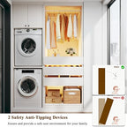 HUAHUU Freestanding 2FT Closet System with 3 Wood Drawers & Glasstop, 24" Closet Organizer System with Hanging Rod & LED Lights, Walk-in Closet Systems for Small Closets, White (24"L x 16" W x 80" H)