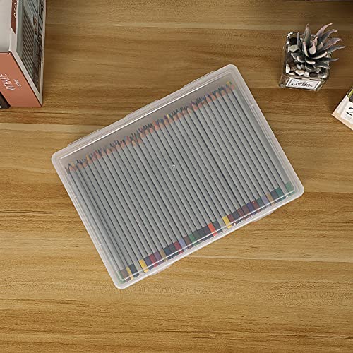 BTSKY Clear Plastic Storage Box with Flap Lid, Multipurpose Craft Organizers and Storage Box Art Supply Storage Organizer Plastic Sewing Box for Beads Pencils Notebooks, 4 Pack Medium - size: Medium-4 Pack