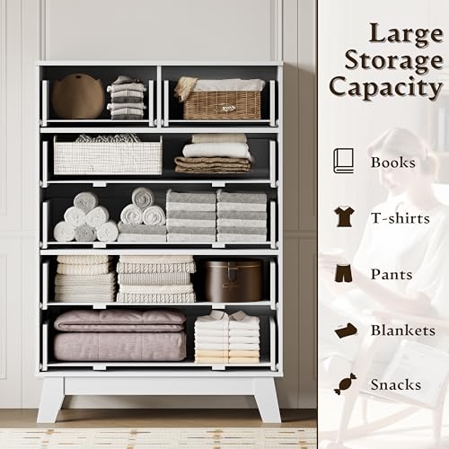 BORNOON 46" Tall Dresser for Bedroom, 6-Drawer Fluted Chest of Drawers, Modern Wood Highboy with Deep Storage, Metal Slides and Handles, Anti-Tip Kit, Vertical Clothes Organizer for Apartment, Nursery - color: Pure White, size: Tall 6-Drawer