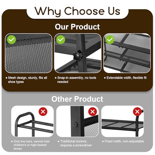 Expandable Shoe Rack for Closet - Shoe Organizer for Entryway, Adjustable Metal Shoe Storage, Stackable Long Shoe Stand Holder for Garage, Hallway, Door Entrance (Black, 3 Tier) - color: Black, size: 3 Tier