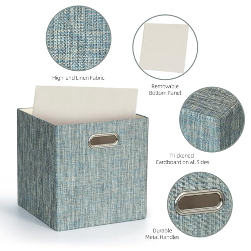 Posprica Storage Basket Bins,13×13×13 Foldable Storage Boxes Fabric Drawer Cubes for Closet Shelf Cabinet Bookcase - Set of 4,Teal - color: Teal, size: 13×13×13/4pcs