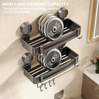 VOLPONE 2 Pack Shower Caddy Suction Cup, Corner Shower Shelves No Drilling, Showers Organizer Storage with Towel Bar & Removable Hooks, Bathroom Shower Shelf Rack for Inside Showers, Square - style: Square 2 Tier