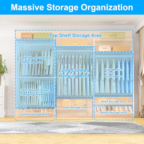 Ulif E13C Pro Heavy Duty Closet Organizer System，Freestanding Clothing Racks for Hanging Clothes，Adjustable Garment Rack 75" W x16 D x77 H Hold 1000lbs，White Rack with White Dustproof Cover - color: White Rack with White Cover, size: E13C Pro