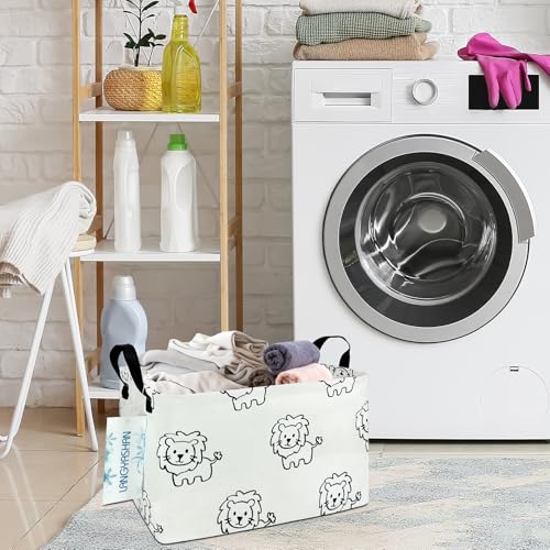 LANGYASHAN Rectangular Storage Bin Collapse Canvas Fabric Cartoon Storage Basket with Handles for Organizing Home Kitchen Boys and Girls Toys Office Closet Shelf Baskets (Rec lion) - color: REC lion