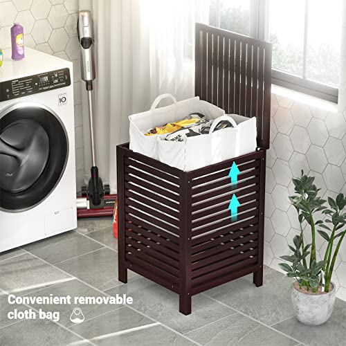 Homykic Bamboo Laundry Hamper with Lid, 120L Large Clothes Laundry Sorter with Removable 2-Section Liner Bag, Raised Laundry Basket Organizer for Clothing, Bathroom, Bedroom, Laundry Room, Espresso - color: Espresso
