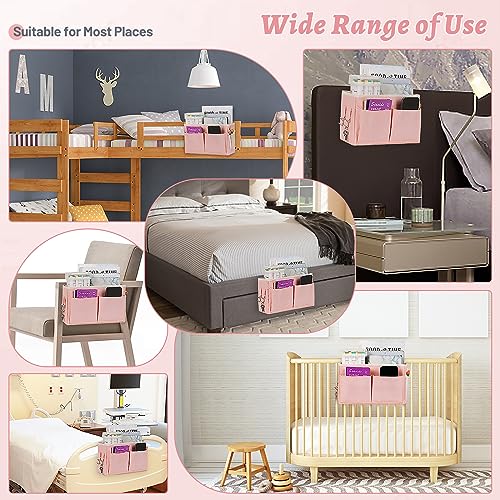Bedside Caddy Hanging Storage with Water Bottle Holder for Bunk Bed Hospital Bed Dorm Rooms (Pink) - color: Pink