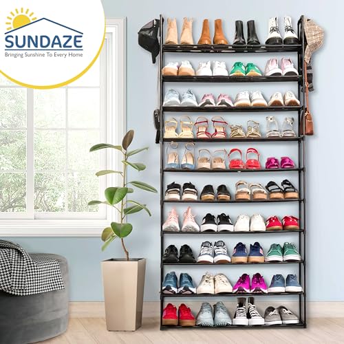 Sundaze Shoe Rack - 10 Tier Metal Shoe Rack for Front Door Entrance, Sturdy Tall Shoe Organizer for Closet, Bedroom, Entryway, Garage, Black Metal Shoe Shelf, Holds Up to 50 Pairs