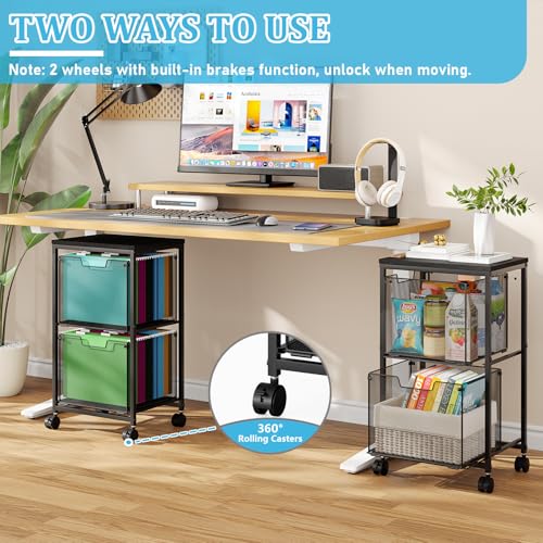 Sbanmao Rolling File Cart with 2 Storage Drawers, Mobile File Cabinet with Wheels, Hanging File Folder Organizer, Under Desk Storage, Printer Stand Utility Cart Filing Cabinet for Home Office,Black - color: Black, size: 2L Drawers Only