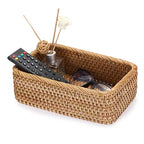 BTSKY Small Remote Basket for Coffee Table Entryway Living Room Rattan Serving Tray 9.6'' x 6.5'' Handwoven Wicker Baskets Decorative Tray for Wallet Remote Control Trinkets Rings Cosmetics Crackers - size: 9.6'' X 6.5'' X 3.1''