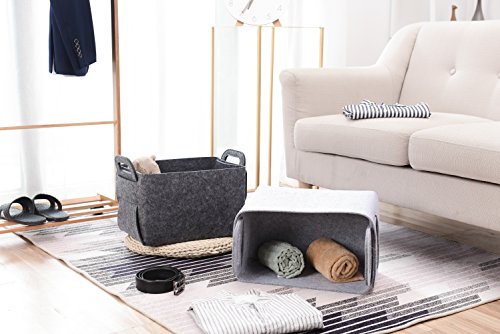 Storage Basket Felt Storage Bin Collapsible& Convenient Box Organizer with Carry Handles for Office Bedroom Closet Babies Nursery Toys Laundry (Light grey, 13.8inch（L）×9.5inch（W）×8.3inch（H）) - color: Light grey, size: 13.8inch（L）×9.5inch（W）×8.3inch（H）