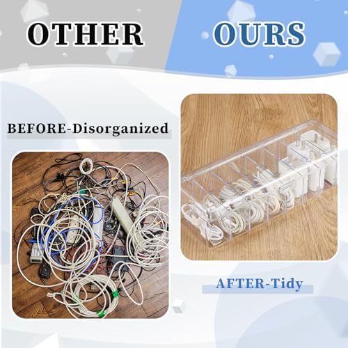 Tatuo 2 Pcs Cable Organizer Box with 20 Wire Ties and 2 Sort Stickers, Clear Plastic Cord Storage Box with Lid for Home Office Desk Organizers and Accessories