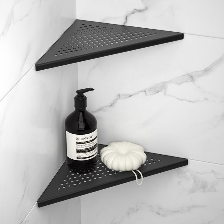 Corner Shower Shelf 2 Pack, 304 Stainless Steel Shelf for Bathroom, 10'' Grout in Shelves Rack for Tiled Wall (10'', Black) - color: Black, size: 10''