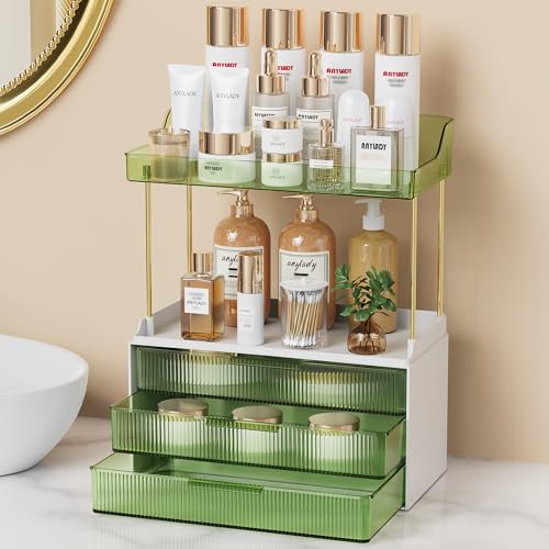 Anylady Bathroom Organizers and Storage, Makeup Organizer (Sturdy Durable Attractive), Ideal for Vanity, Countertop, Counter, Perfume, Skincare, Cabinet, Cosmetic, Dresser Organizer (Green) - color: Green