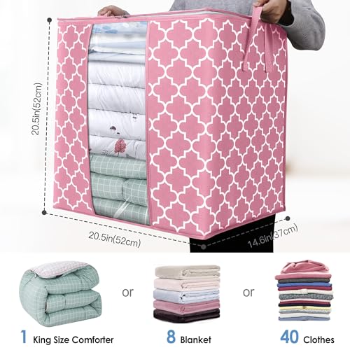 WISELIFE Storage Bags 2 Pack/100L Large Blanket Clothes Organization and Storage Containers for Comforters,Bedding, Foldable Organizer with Reinforced Handle, Clear Window, Sturdy Zippers,Pink - color: Pink, size: 2x 100L
