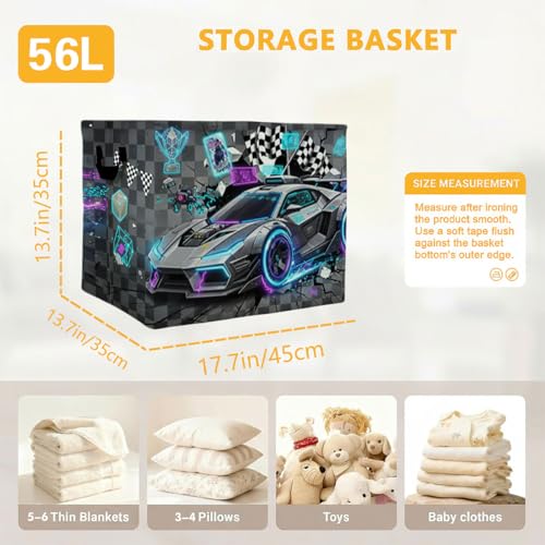 56L Cyberpunk Car Laundry Basket Clothes Hamper with Handles,Foldable Blanket Storage Large Laundry Hamper with Waterproof PE,Toy Storage Bin Organizer,Cube Clothes Organizer,Home Decor - color: Cyberpunk Car