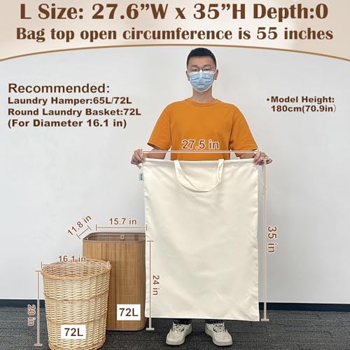Canvas Laundry Bag with Handles & Drawstring Closure 27.5”Wx35"H, Thick Laundry Bag Large Heavy Duty Washable Dirty Clothes Travel Sack for Camp, College Dorm, Laundromat (Beige L, 2 Pack) - color: Beige, size: L 27.6"Wx 35"H┃2 Pack