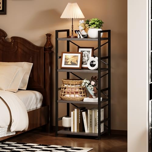 Homeiju Grey Bookshelf, 4 Tier Small Bookcase for CD/Movie/Book, Book Shelf Organization and Storage for Bedroom, Kid's Room, and Home Furniture (Grey) - color: Grey, size: 4 Tier