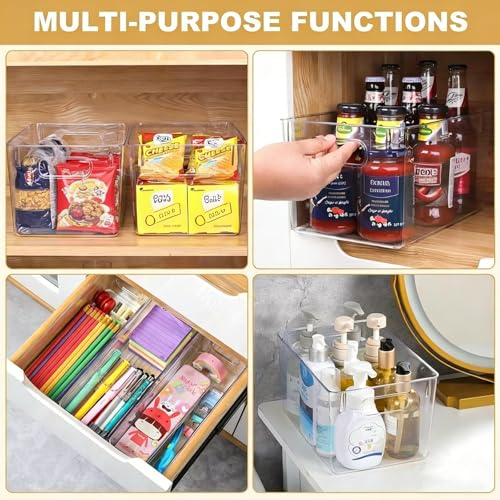 Set of 8 pantry organizers and storage, Clear Plastic Storage Bins for Kitchen Organization, Freezer Storage, Home Edit Containers - size: 4Small+4Large