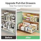Pull out Cabinet Organizer, Stainless Steel 2-Pack Slide out Drawer with Silent Full-Extension Slides, Adhesive Roll out Can Spice Storage Basket Shelf Rack for Pantry, Kitchen, Bathroom, Home Closet