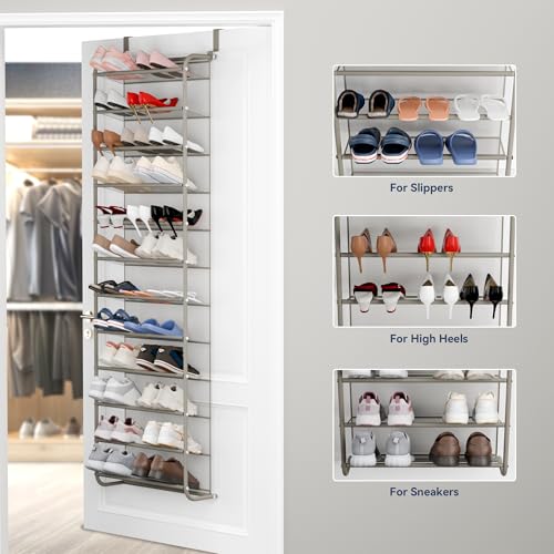Whitmor 36 Pair Over The Door Shoe Organizer, 12 Tier Hanging Shoe Organizer, Heavy Duty Metal & Mesh Shoe Holder, Hanging Shoe Rack for Closet Organizer & Storage, 69"L x 21.7"W x 7.5"H, Mocha - color: Mocha, size: Shoe Rack
