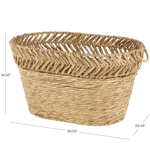 Deco 79 Seagrass Handmade Decorative and Functional Storage Basket Large Woven Oval Basket Organizer with Zig Zag Patterned Rim, Basket for Storage 30" x 20" x 17", Brown - size: 30" x 20" x 17"
