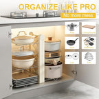 Foldable Pots and Pans Organizer Under Cabinet, 8 Adjustable Stainless Steel Dividers,28.5" L x 9.1" W x 9.9" H Expanded, Folds Flat, Heavy Duty Kitchen Cabinet Organizer with Lid Holder
