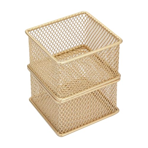 Annova Stackable Mesh Drawer Cabinet and Shelf Organizer Bins Storage Basket School Office Supply Holder Tray- Set of 2 (Gold, 3x3x2 Inch) - color: Gold, size: 3x3x2 Inch