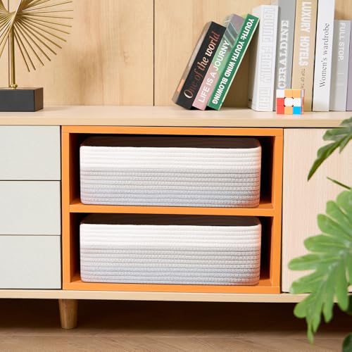 MiniArk Large Shallow Organizing Baskets 15x11x5.1 Inches - Rope Woven Storage Bins for Bathroom, Shelves, Cube Closet, Gradient Grey 2 Packs - color: Gradient Grey, size: 2pcs-L15×W11×H5.1"