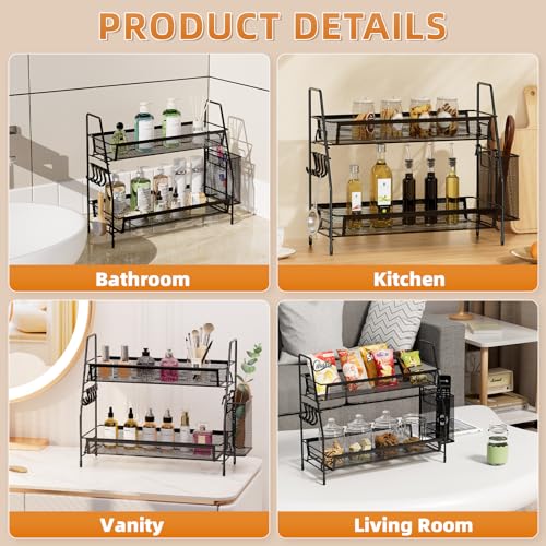 VITVITI 2-Tier Bathroom Organizer Countertop, Metal Wire Mesh Bathroom Counter Organizer Storage with Basket Hooks, Vanity Tray Shelf, Kitchen Spice Rack, Black - color: Large Black Wire Mesh