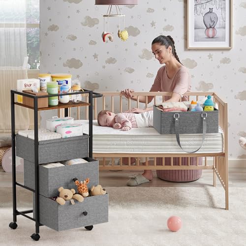 Modanais Baby Diaper Caddy Organizer Cart with Drawers - 3In1 Rolling Storage Cart with Wheels, Removable Diaper Caddy, Detachable Dividers - for Crib, Bedroom, Art & Craft Organizer (Black) - color: Black