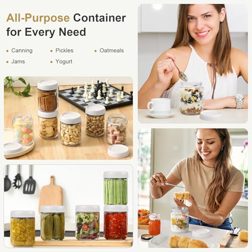 NETANY 6-pack 16oz Glass jars with Airtight Lids, Overnight Oats Containers with Lids, Wide mouth Mason Salad jars, Glass Food Storage Containers for Snacks Yogurt Spice Sugar-White - color: White