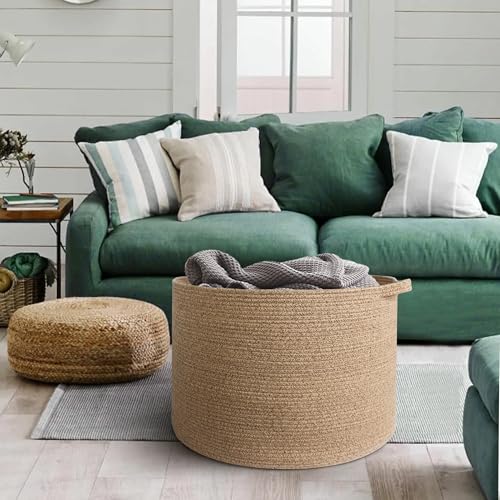 MEGASKET Large Wicker Storage Basket, 22” X 22” X 14” Woven Cotton Rope Basket, Kids Dog Toy Bin Organizer, Blanket Pillow Holder for Living Room, Brown Variegated Wicker Baskets for Organizing - color: Brown Variegated, size: 22"x22"x14"