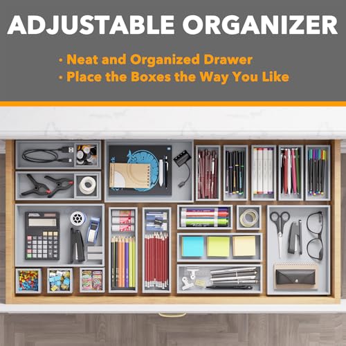 SpaceAid 21-Piece Bamboo Drawer Organizer Storage Boxes Set, Wood Tray Junk Drawer Organizers Multi-Use Divider Bins for Kitchen, Bathroom, Office Desk and Makeup Organization (21 Pack, Gray) - color: Gray