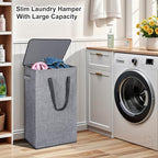 Odonata 75L Slim Laundry Hamper with Lid,Large Foldable Laundry Basket with Removable Bag and Handles Tall Collapsible Dirty Clothes Basket Great for Bedroom, Bathroom, Dorm, College,RV. (Grey, 75L) - color: Grey