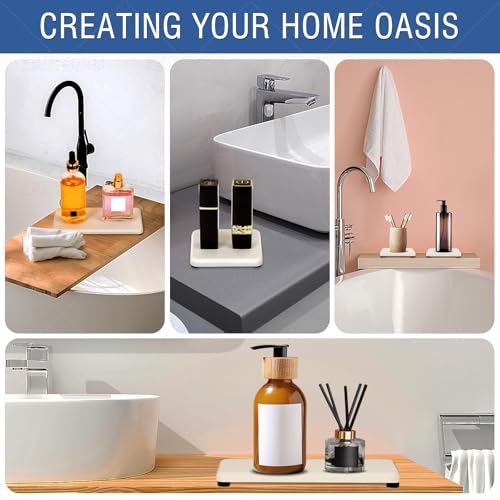 4PCS Water Absorbing Stone Tray, Quick Drying Diatomite Stone Sink Tray, Water Absorbent Stone Coasters for Bathroom Counter, Kitchen Soap Dish Holders Toothbrush Holders in Modern Home - color: White
