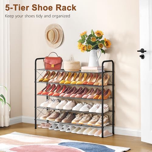 Hoctieon 5 Tier Mesh Style Shoe Rack, Entryway Shoe Shelf, Shoe Storage Organizer, Shoe Rack for Closet, Space Save for Bathroom, Garage, Hallway, Bedroom, Living Room, Black - color: Black, size: 5 Tier