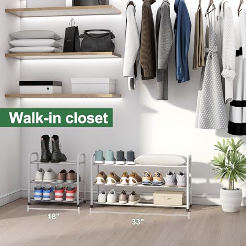 kiplant White Shoe Rack for Closet, 3-Tier Expandable Shoe Organizer for Closet, Metal Adjustable Black Shoe Shelf Storage Organizer, Free Standing Shoe Rack for Entryway Doorway - color: White, size: 3-Tier_Long