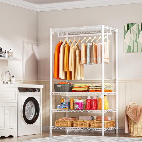 Ulif H4 Portable Closets, 4-Tier Metal Clothes Garment Rack for Bedroom and Cloakroom, Clothing Closet Storage and Organizer Wardrobe, 35.4" W x 14" D x 76.4" H, White - color: White, size: H4