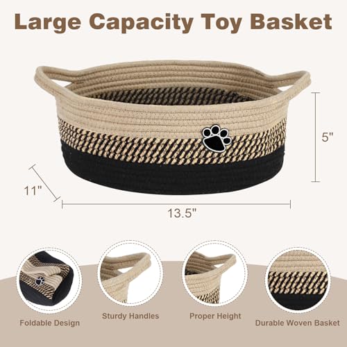 Optish Dog Toy Easter Basket, Toy Box and Bin for Dog Cat Storage, 13.5" X 11" X 5" Small Woven Rope Basket for Baby Storage, Closet, Living Room, Brown & Black - color: Black-Brown, size: 13.5"L x 11"W x 5"H (15L)