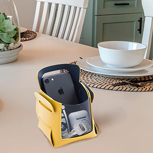Valet Tray, Key Bowl for Entryway Table with Transparent Window, Small Decorative Holder Basket for Keys, Watches, Coins, Catchall Storage Organizer for Nightstand, Dresser, Yellow/Navy Blue - color: Yellow