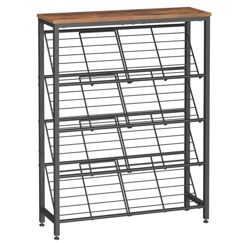 HOOBRO Shoe Rack, 5-Tier Narrow Slanted Shoe Storage Shelf, Slim Shoe Organizer for Front Door Entrance, Garage, Entryway, Holds up to 12-16 Pairs of Shoes, Rustic Brown and Black BF20XJ01