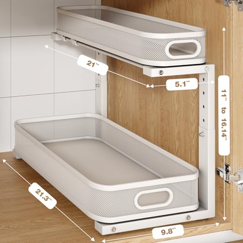 2 Pack 21.3IN-Depth Under Sink Organizer with Smooth Cylindrical Rail,2-Tier Pull Out Multi-Purpose Cabinet Storage for Bathroom&Kitchen,Height Adjustable,Rust-Resistant Coating-Gun Gray - color: Gun Gray, size: 2 Pack-21.3"Dx11"-16.14"H