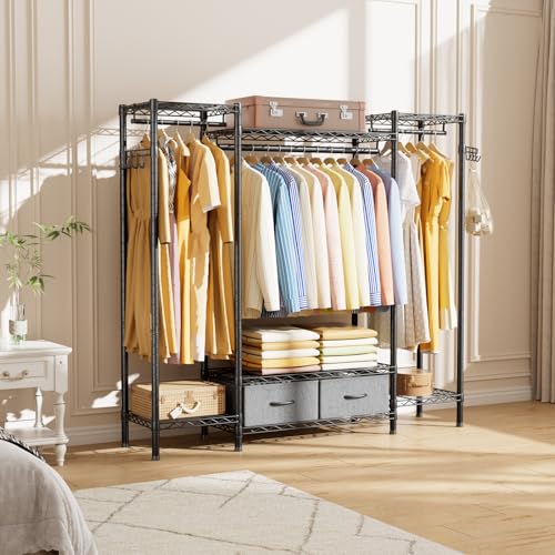 Golpart Coat Rack Clothes Wardrobe：Closet Organizer and Storage Clothing Garment Rack with Shelves Heavy Duty for Hanging Clothes Portable Adjustable Black 15.8" DX56.8 WX76.5 H - color: Black, size: 15.8"DX56.8"WX76.5"H