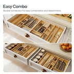 HOOBRO Large Silverware Organizer Kitchen Drawer Organizer, Magnetic Connected Expandable Utensil Organizer From 22 to 35 Inches, Bamboo 16 Slots Cutlery Tray with Knife Holder, Natural YL07TL01