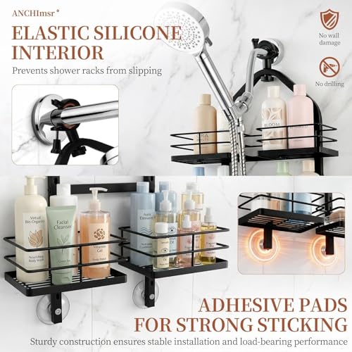 Adjustable Hanging Shower Caddy for Handheld Showerhead, 3-Tier Rustproof Shower Rack Baskets, Anti-Swing Hanging Shower Organizer for Bathroom Storage with 2 S-Hooks, Large Capacity, Black - color: 3-Tier Black