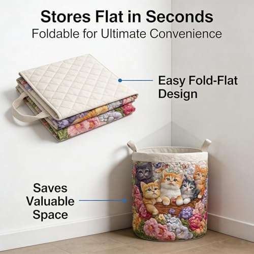 Quilted Laundry Basket with Handles, Large Soft Fabric Storage Hamper for Clothes, Toys & Blankets, Boho Floral Collapsible Basket for Nursery, Bedroom, Laundry Room - color: Dog, size: S-14x18In